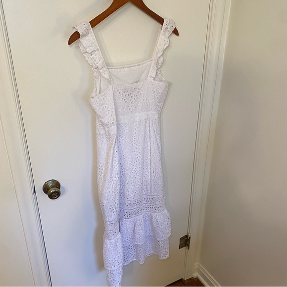 Banana Republic Eyelet Pinafore Dress Midi White Lace Ruffle Square Neck Size 2 - Picture 5 of 11